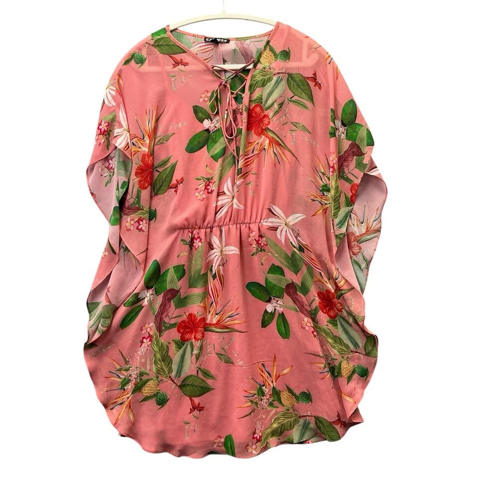 Express Swirl Chiffon Dress Women's XS Lined Pink Maroon Romantic Boho Flowy